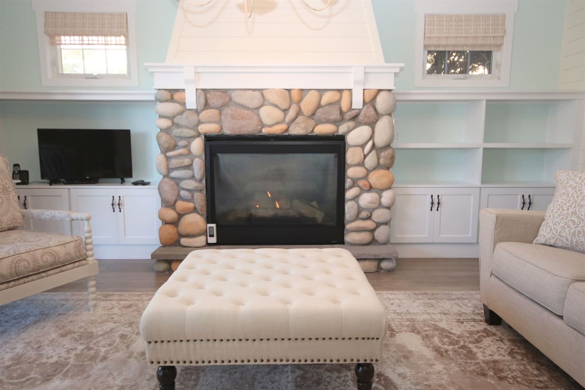 Propane fireplace with stone surround