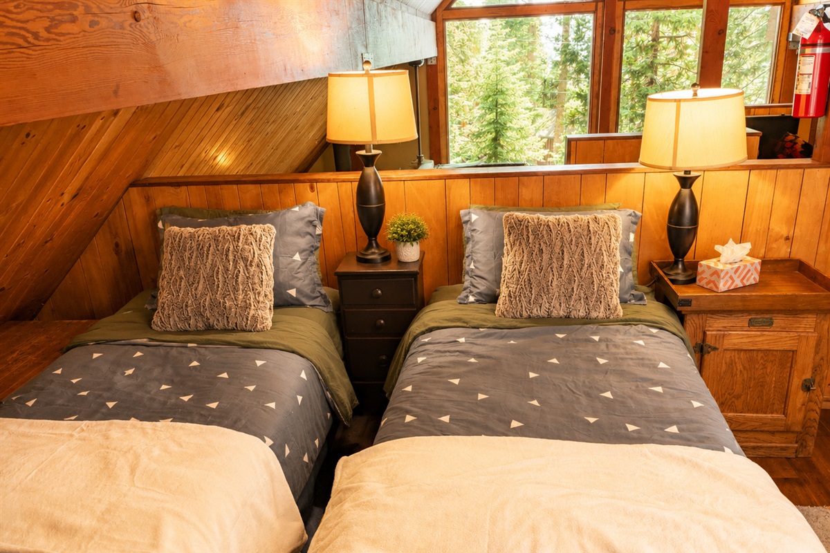 The upstairs loft area is not fully enclosed, so be aware that there isn't a full wall with door that separates it from downstairs.    It does have plenty of sleeping space, it's own full bathroom and a separate hang out spot, perfect for kids.