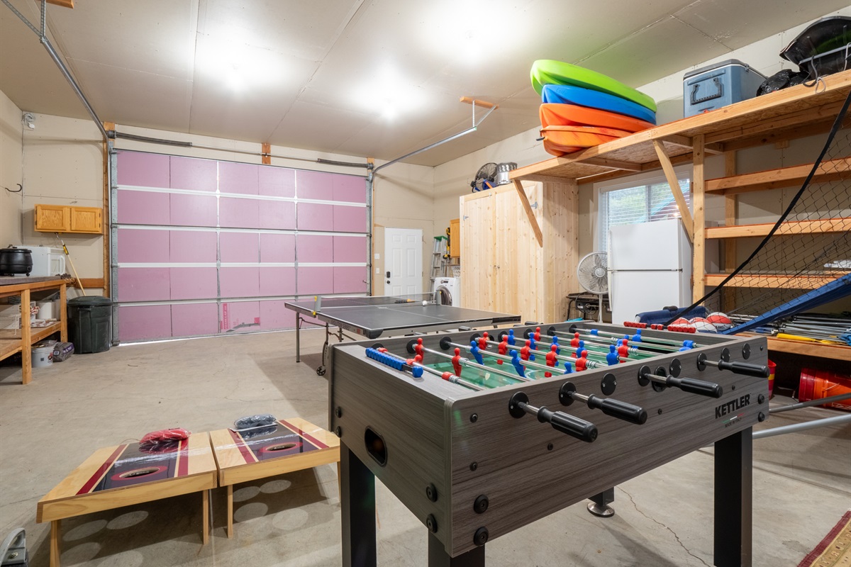 Corn Hole, Ping Pong, Foosball, Serving Table, Extra Fridge, Picnic Tables.  (Add on )
