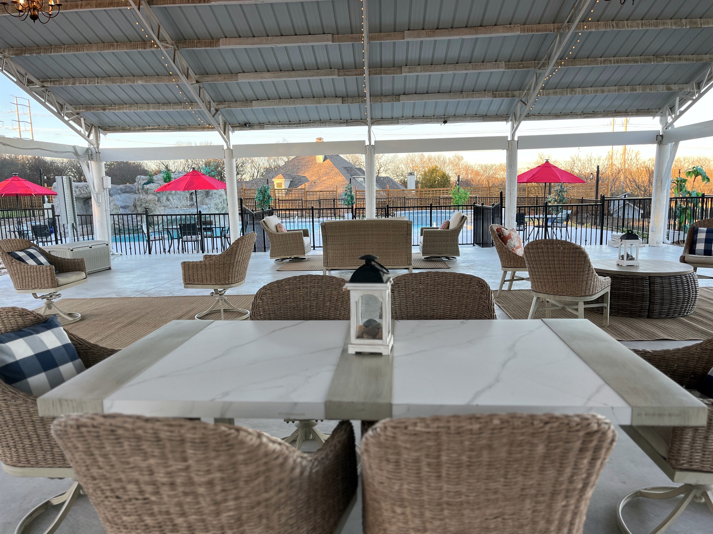 Seating for convos and for dining in the pavilion