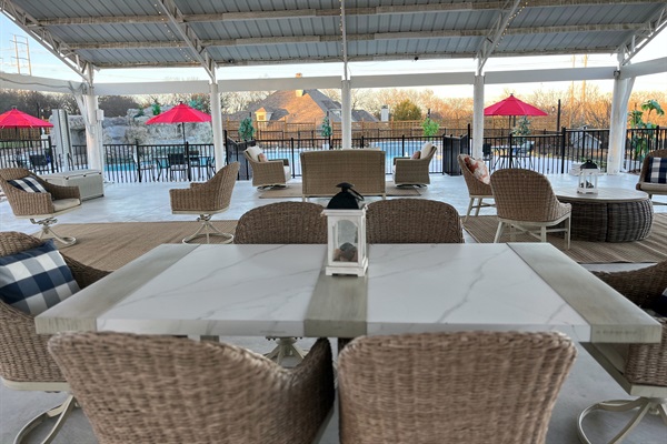 Seating for convos and for dining in the pavilion