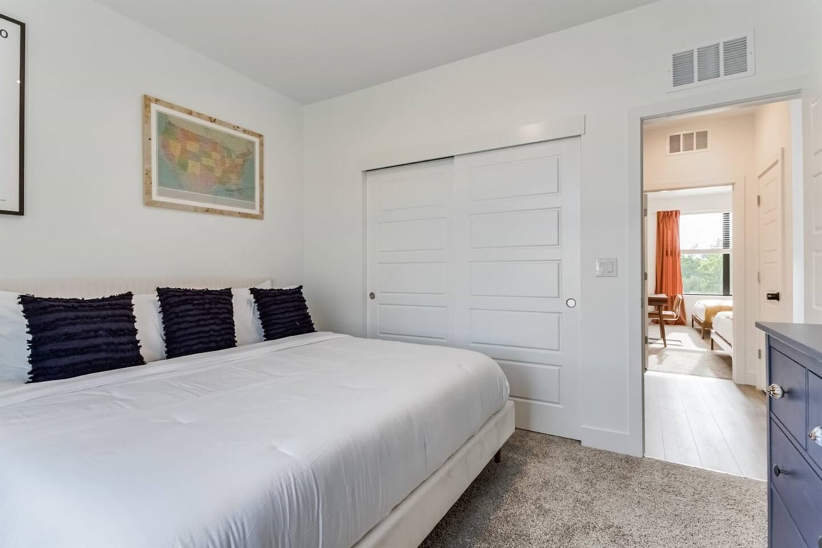 King bedroom. Luxurious linens await all of our guests.
