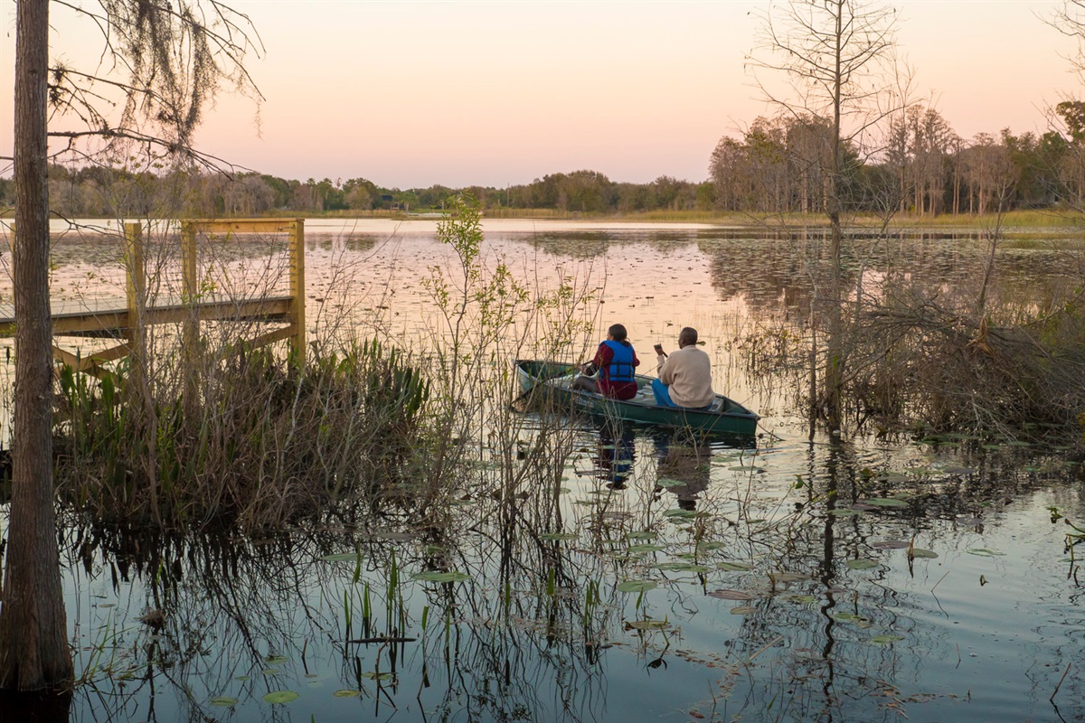 Fishing and canoeing on Lake Walsh at Clermont retreat