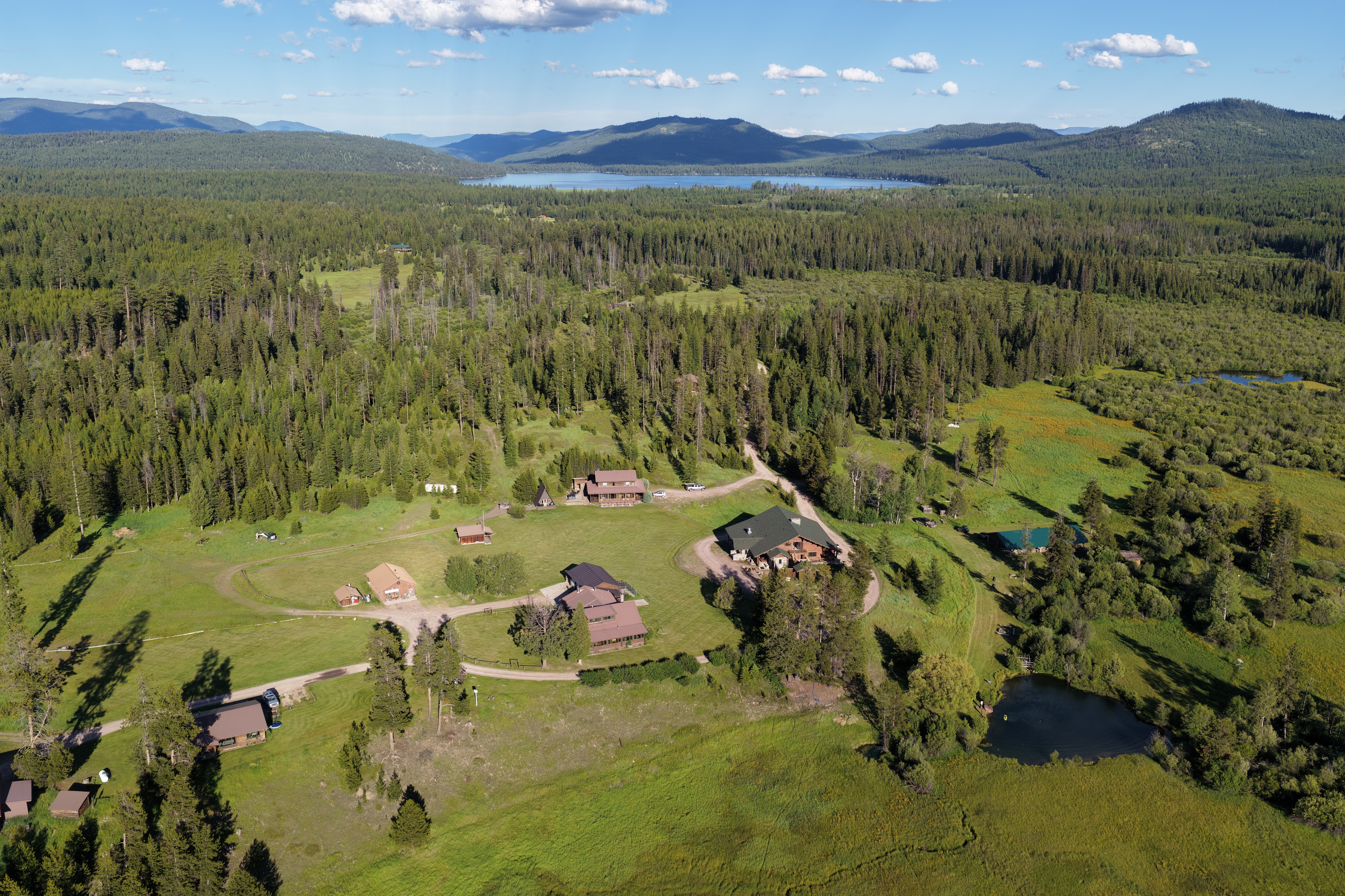 Drone view of ranch and Placid lake, just two miles away. 