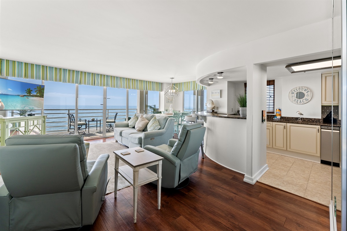 Oceanfront Living Room are with windows and view everywhere.