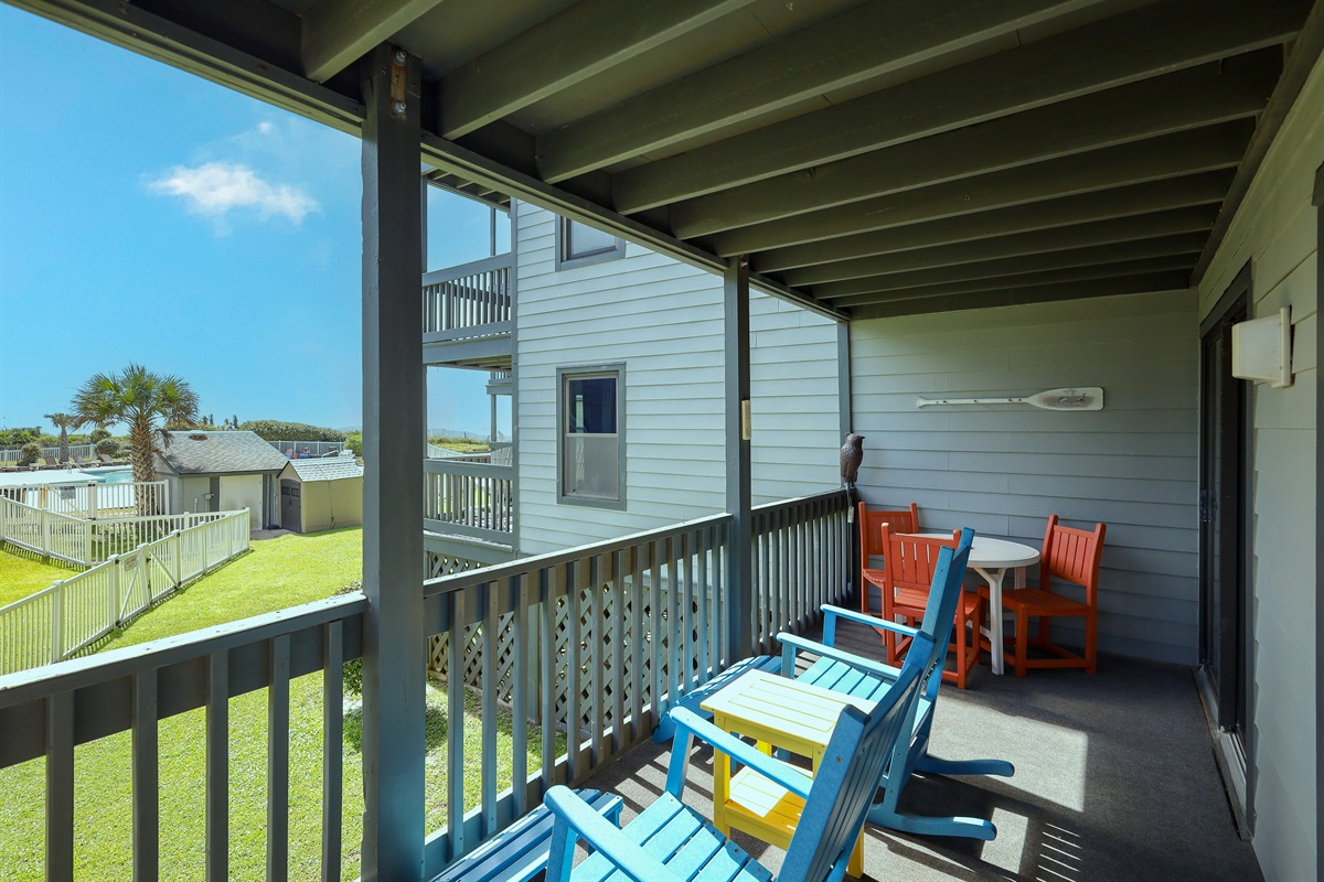 Charming deck, perfect for cozy outdoor dining under the clear sky