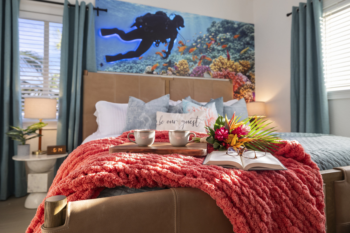 The diver room is the first of five fun themed bedrooms, including a king size bed.
