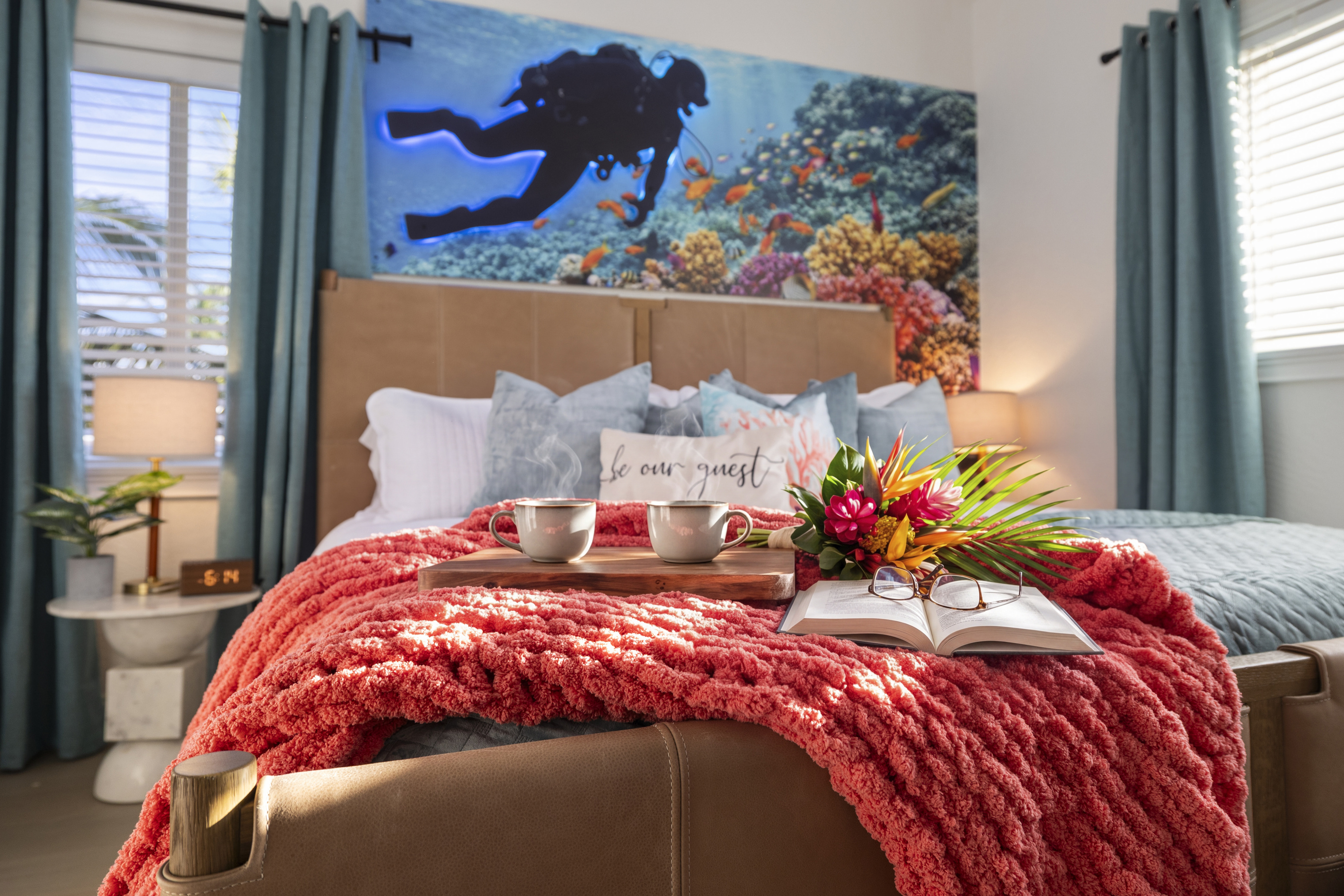 The diver room is the first of five fun themed bedrooms, including a king size bed.