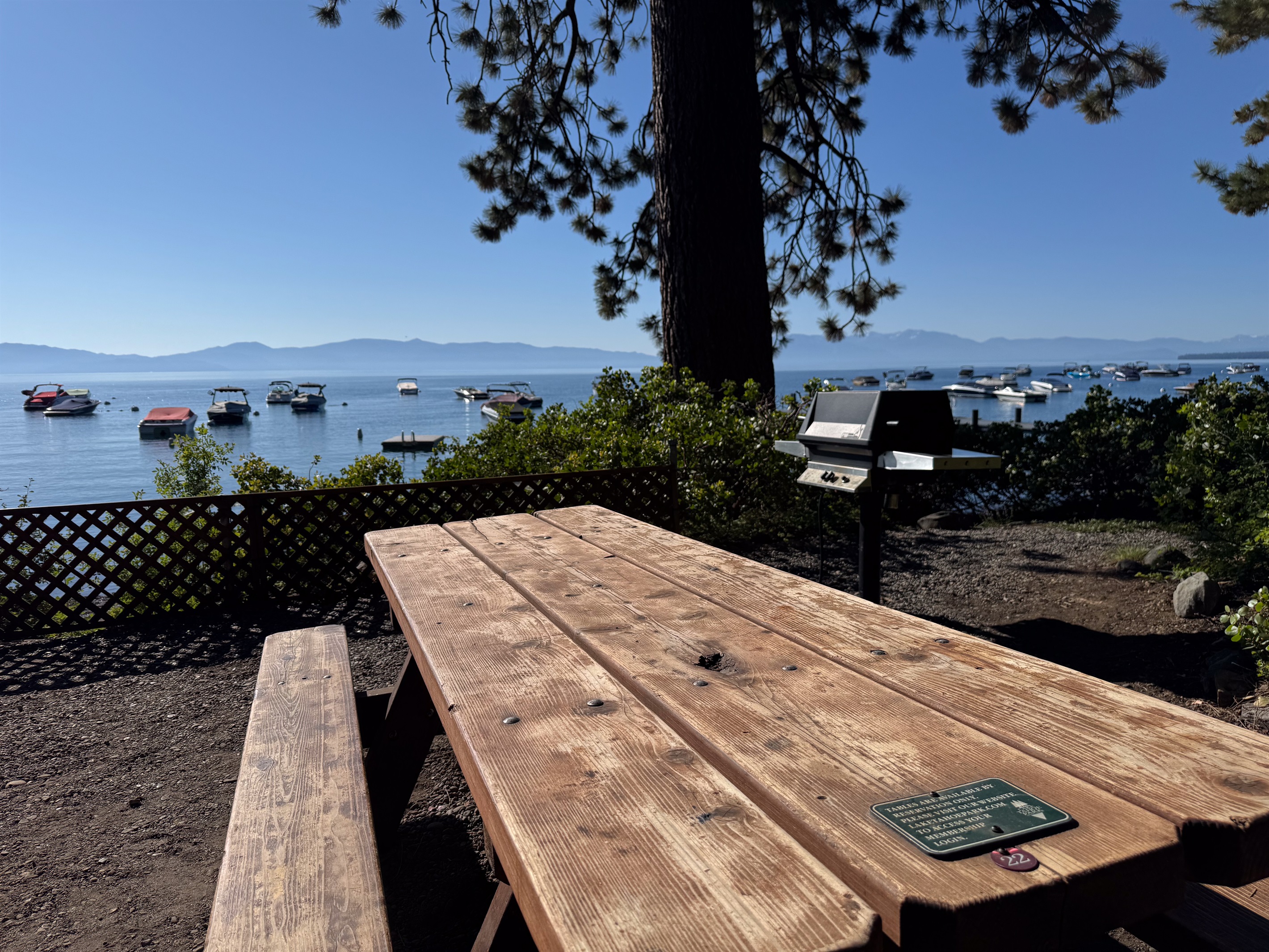 Grills and picnic benches can be reserved at the private park. Visit the park office to reserve them.