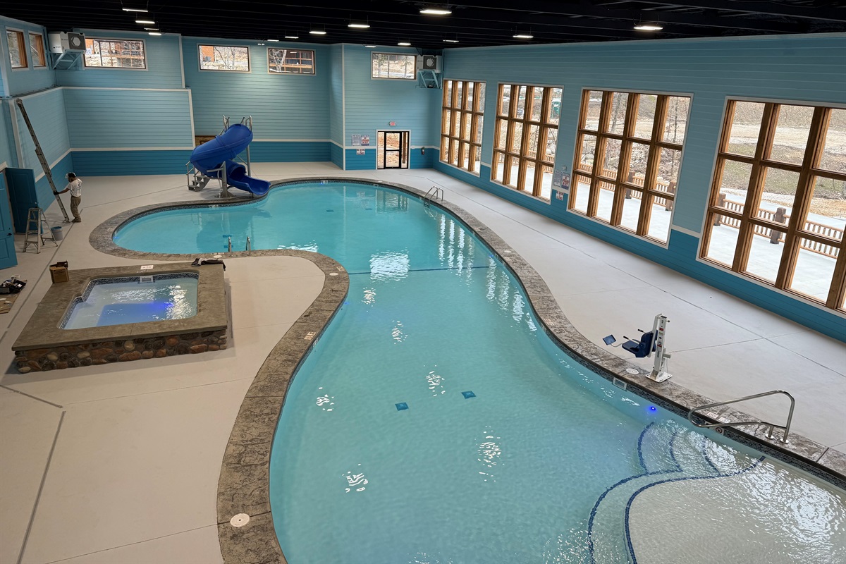 One of the largest indoor pools around, with water slide and hot tub - open year round!