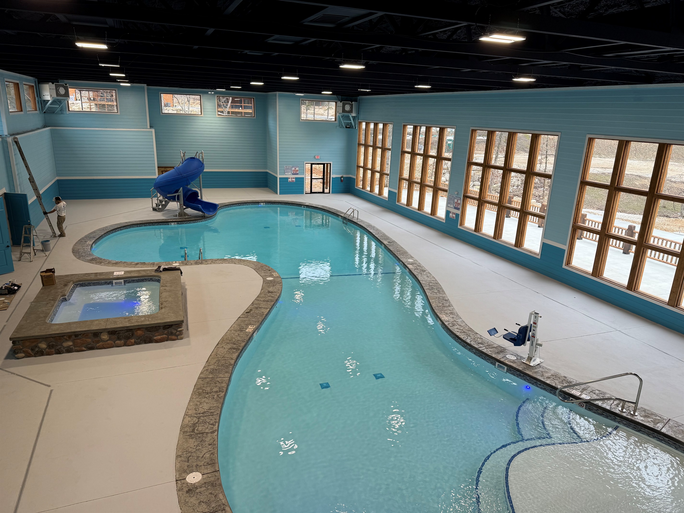 One of the largest indoor pools around, with water slide and hot tub - open year round!