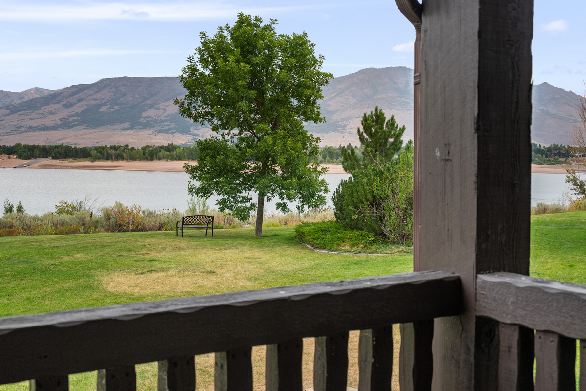 Beautiful lake and mountain scenery is just steps from the home.
