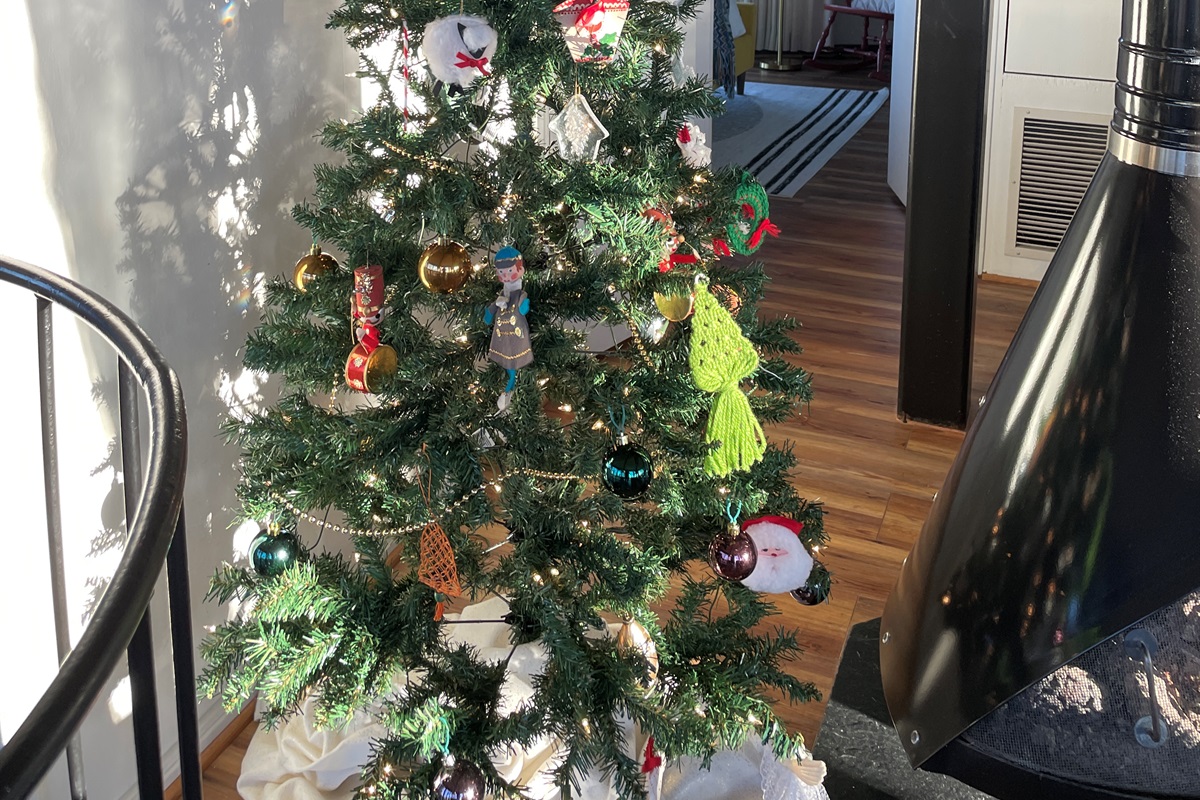 Decorated with a tree in December for Christmas