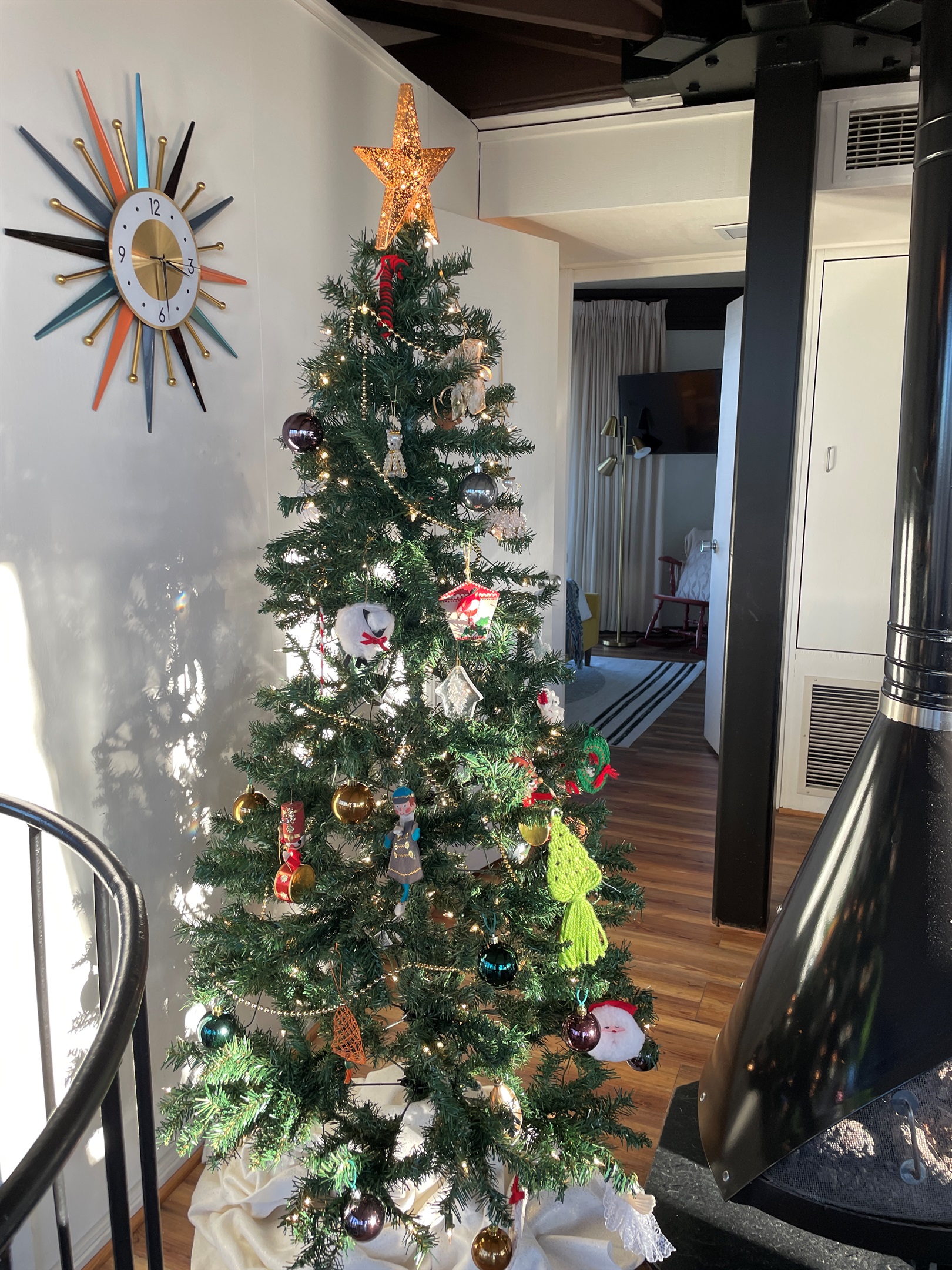 Decorated with a tree in December for Christmas