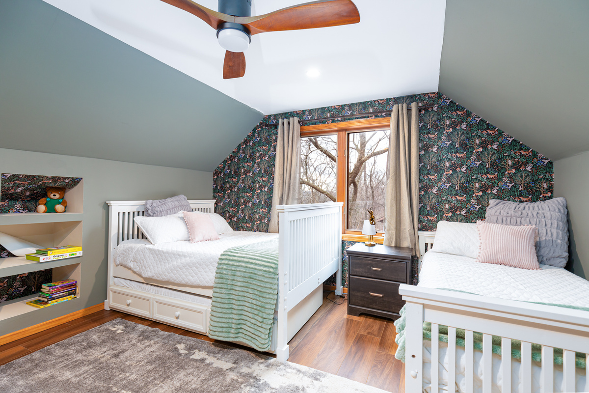 Upstairs bedroom with full, twin and trundle beds. Good for kids or ladies group