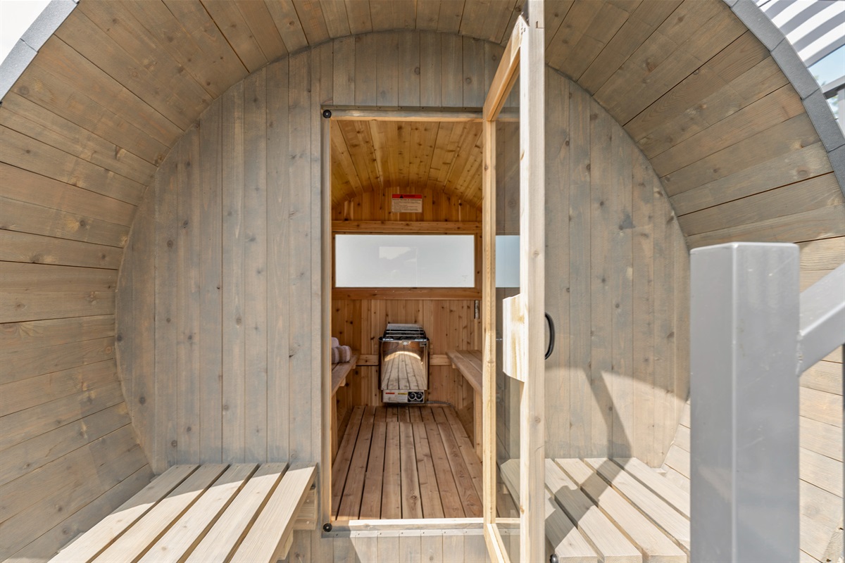 Step into a custom wood sauna for the ultimate relaxation, blending rustic charm with modern comfort.