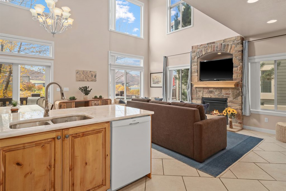 Seamless open-concept layout connecting kitchen and living space.