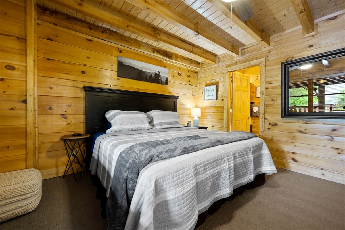 Enjoy a peaceful night's sleep in the plush king bed.