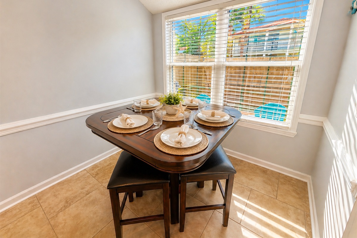 Dining space overlooking patio