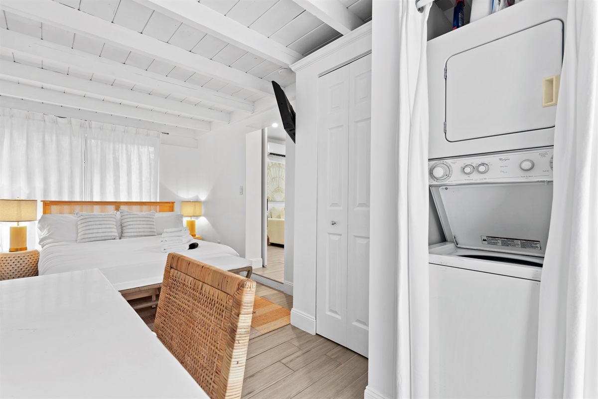 Island-inspired comfort and convenient in-home laundry make extended stays effortless.
