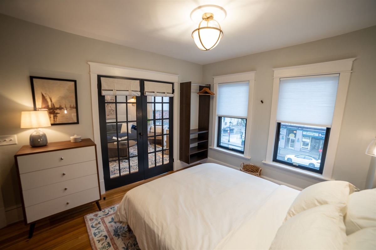 Master bedroom has views of Main St 
