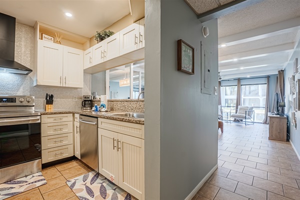 Kitchen looking into the living room