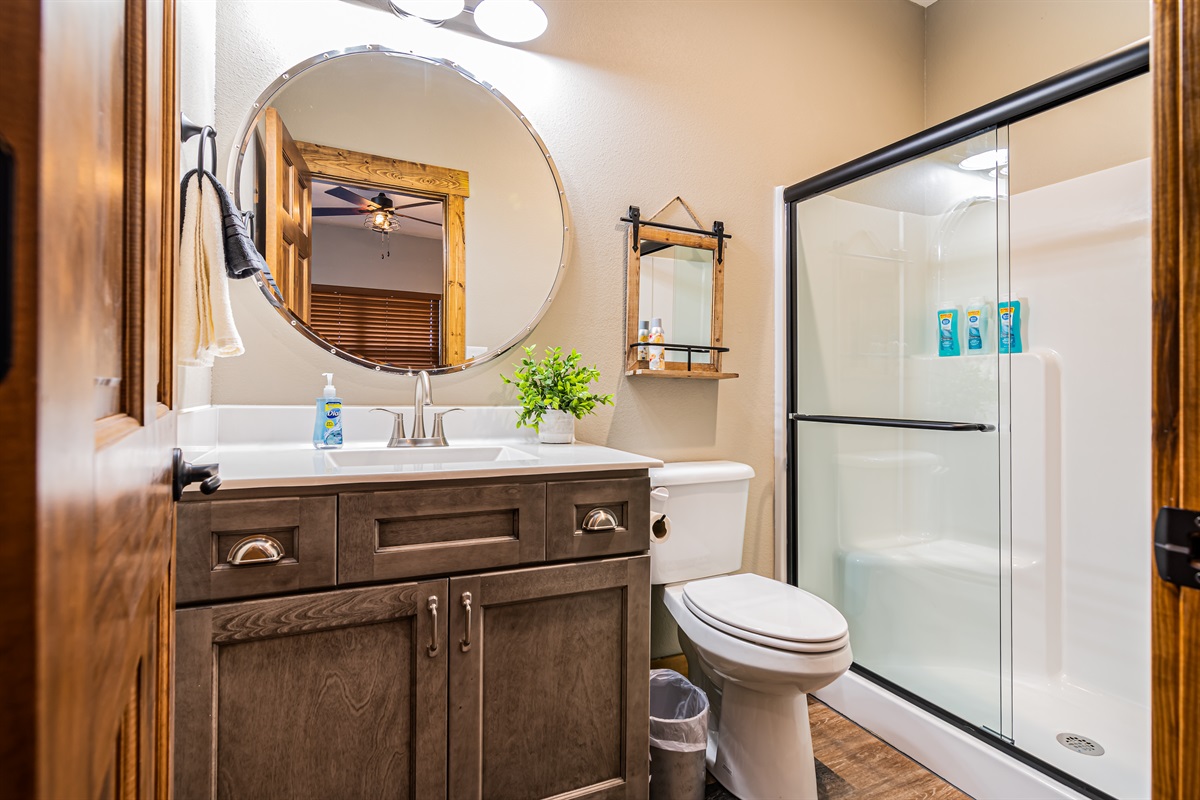 We provide hand soap, body wash, shampoo, conditioner, and toilet paper.