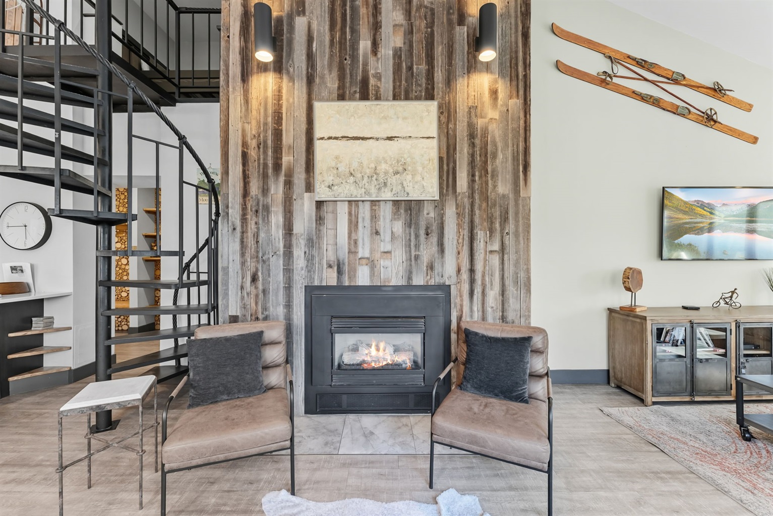 Living area, main level, fireplace