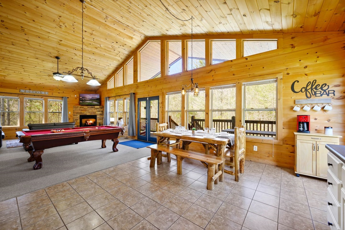 Tons of window light brightens the room.