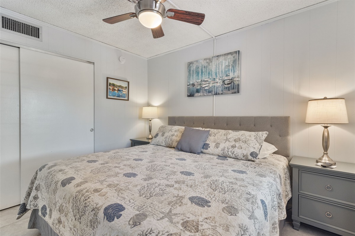 King size bed in bedroom.