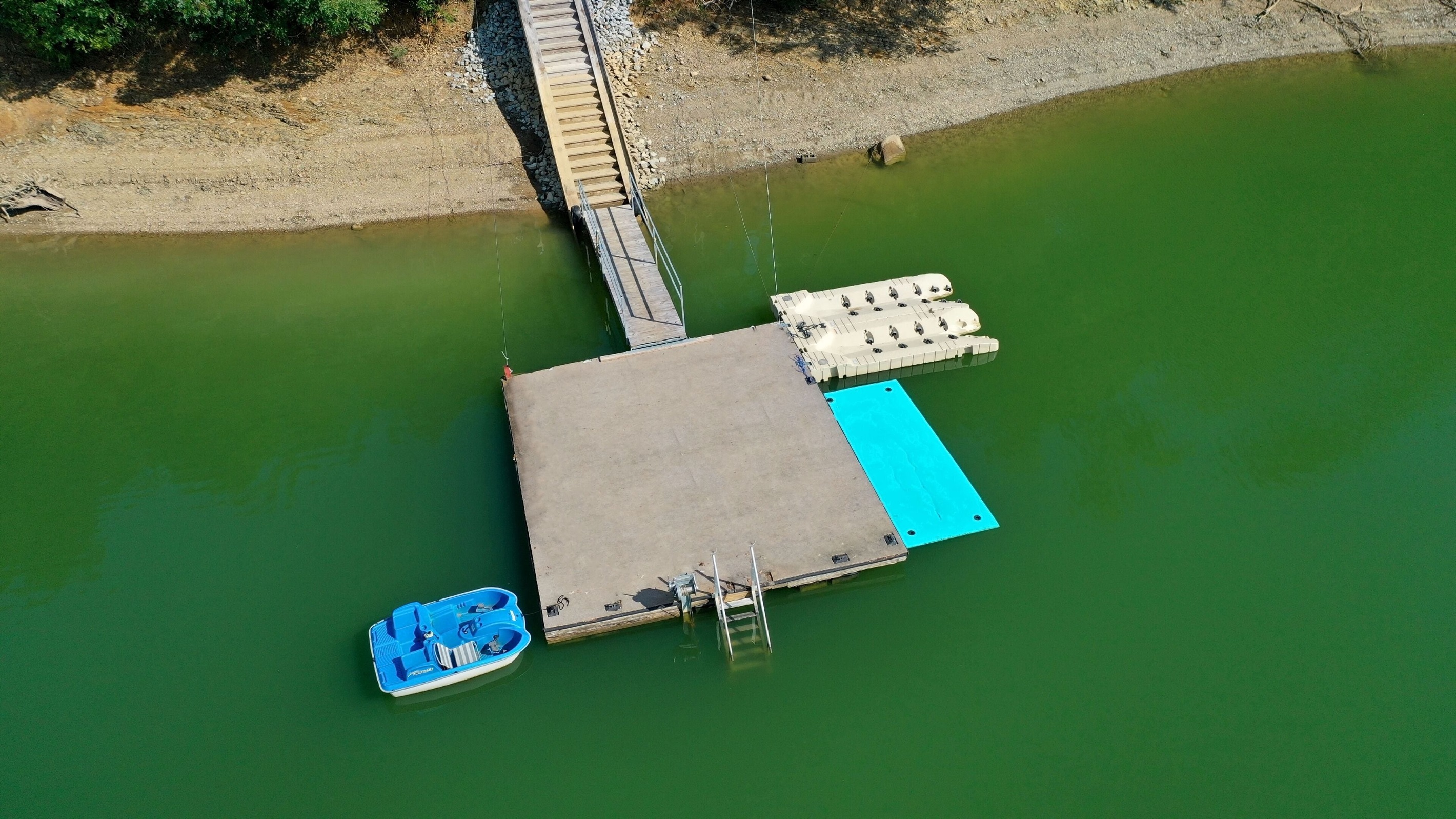 Dock to tie the boat up, jet ski launches and Paddleboat