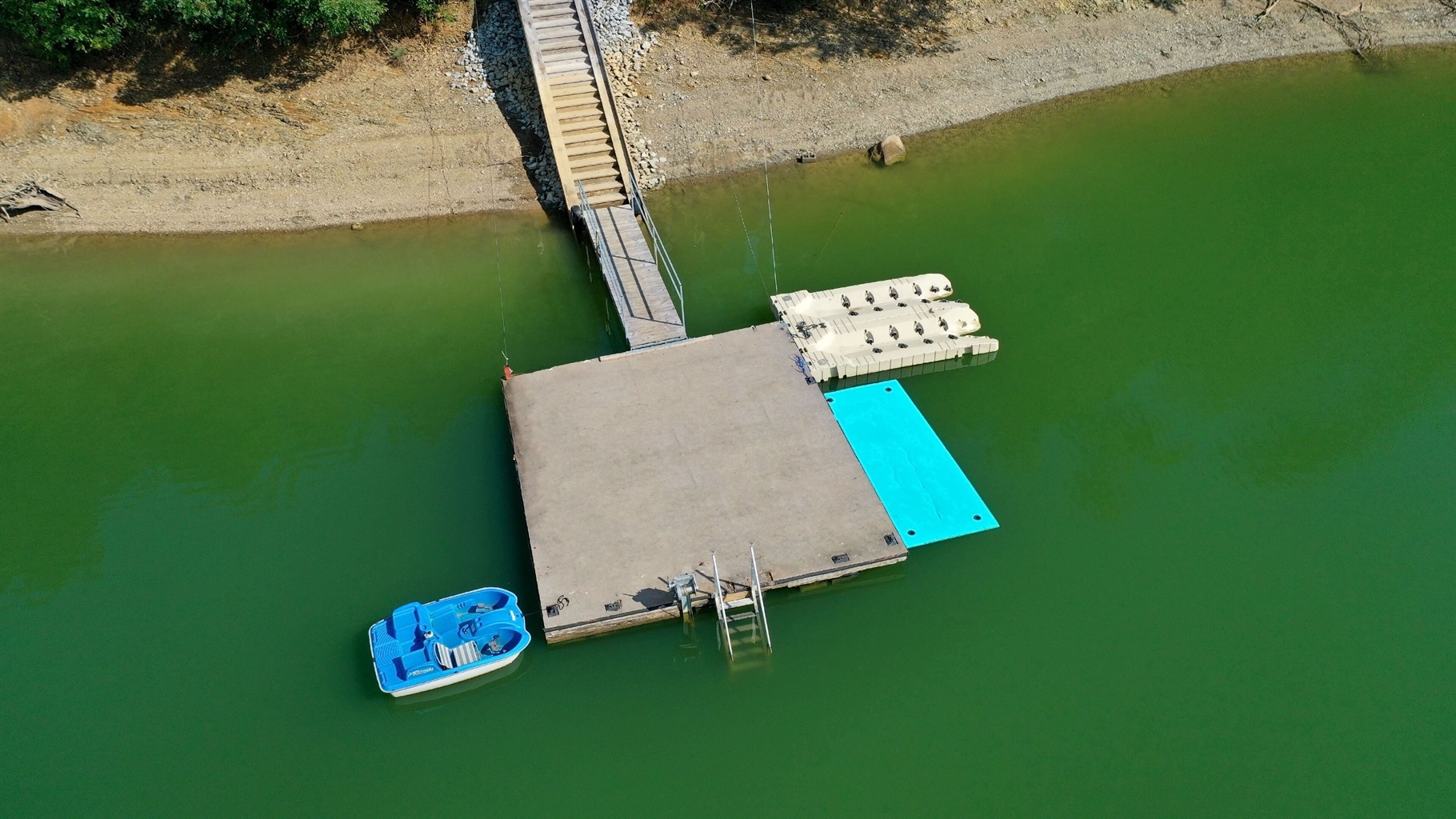 Dock to tie the boat up, jet ski launches and Paddleboat