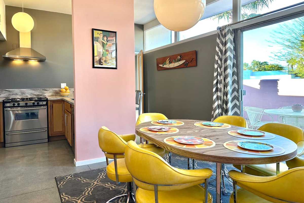 Dining area with front patio view