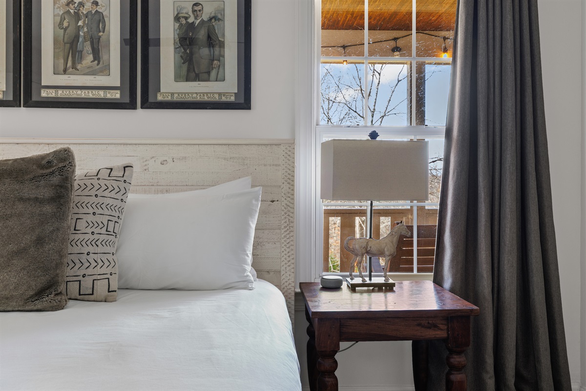 Hargrove bedroom with blackout shades and curtains.