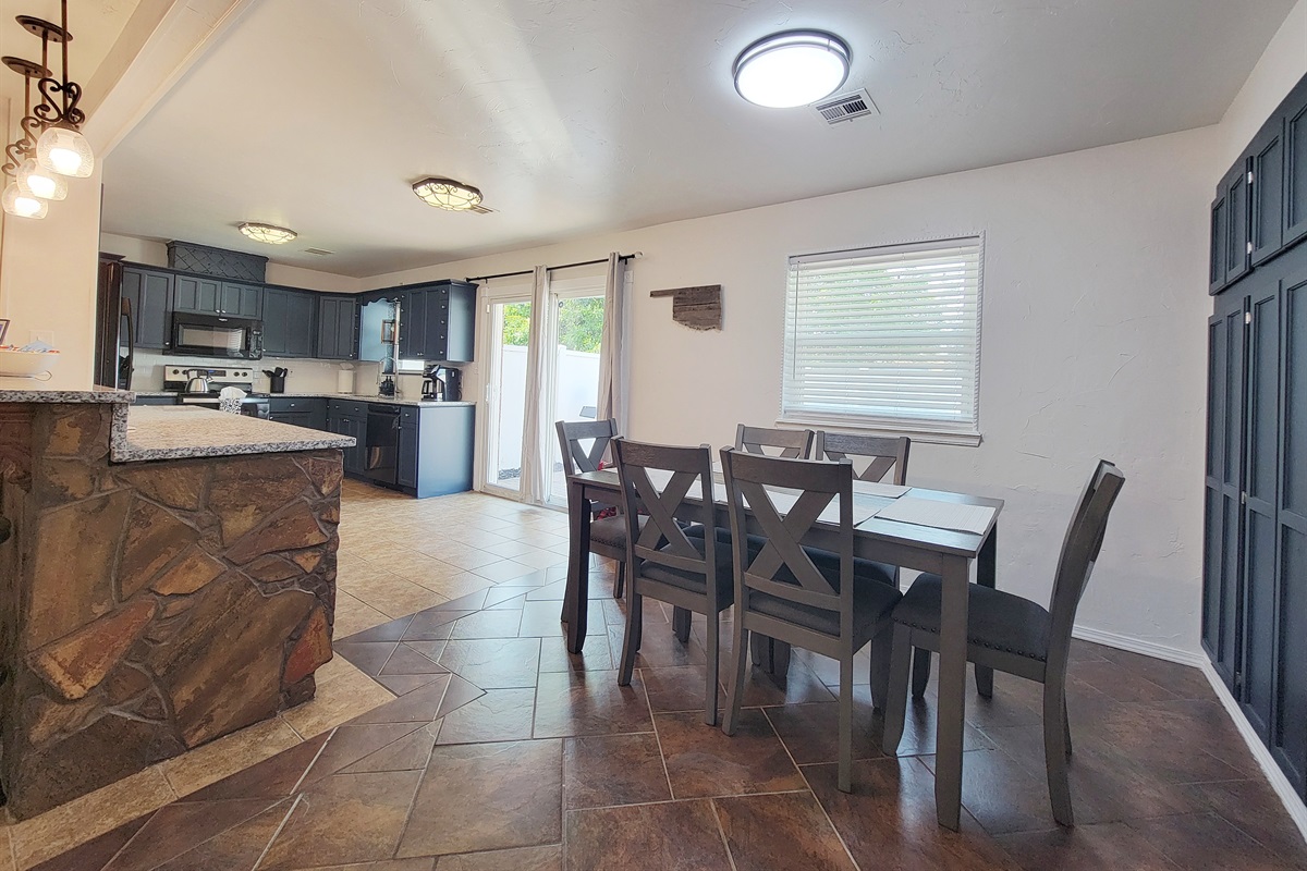 Kitchen, bar, and dining seating
