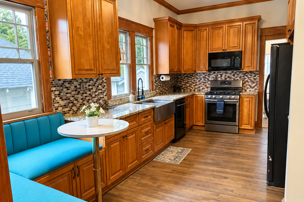 The kitchen is large and fully stocked!
