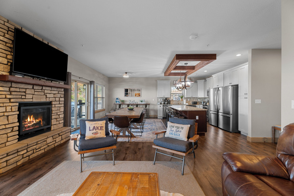 Enjoy morning coffee or evening adult beverages by the gas fireplace.