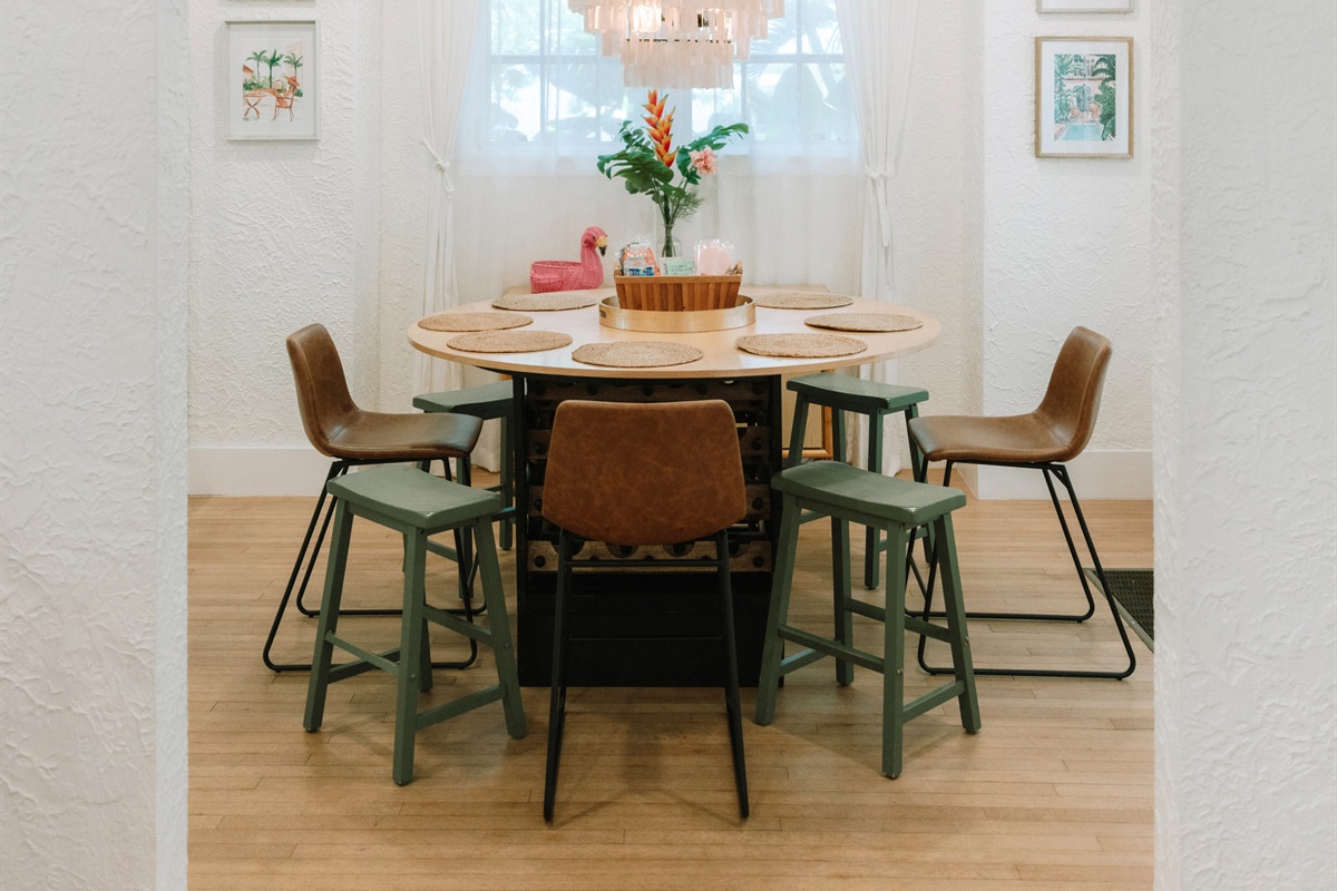 Gather in the dining area to enjoy homemade meals together after a long day at the pool or beach.