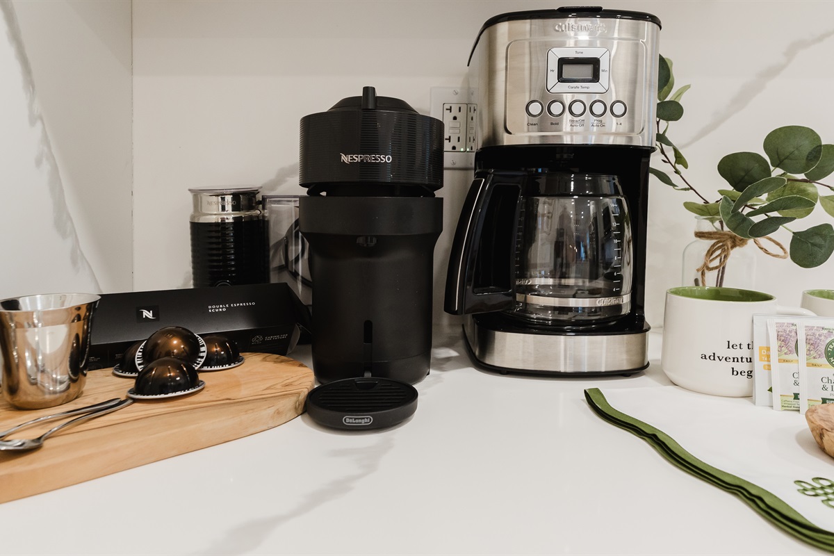 Enjoy slow mornings with a dedicated coffee and tea bar featuring Nespresso espresso, fresh brew options, and calming herbal teas.