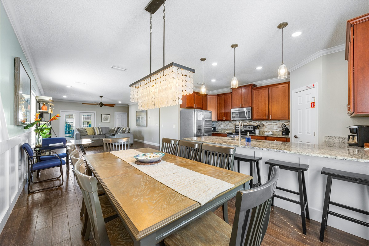 Kitchen detail with pendant lighting and clean design