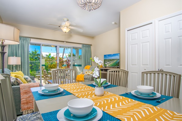 Open concept dining area can seat up to 6 guests