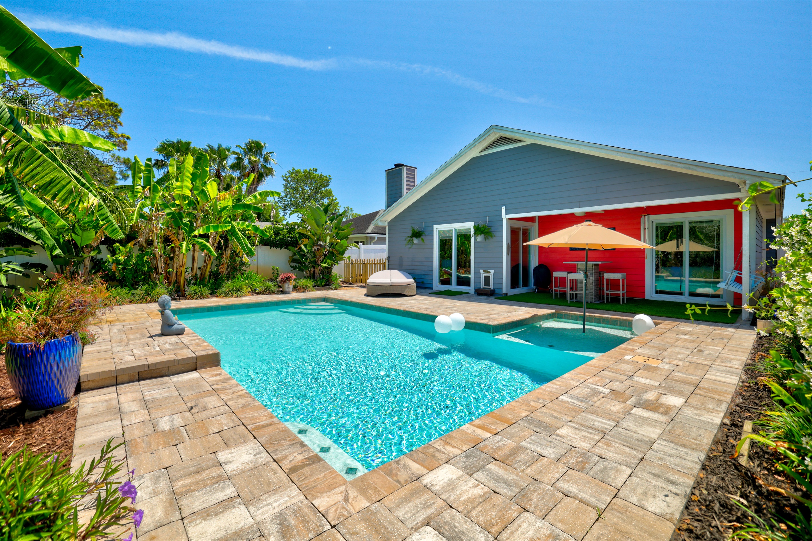 View of backyard pool area.