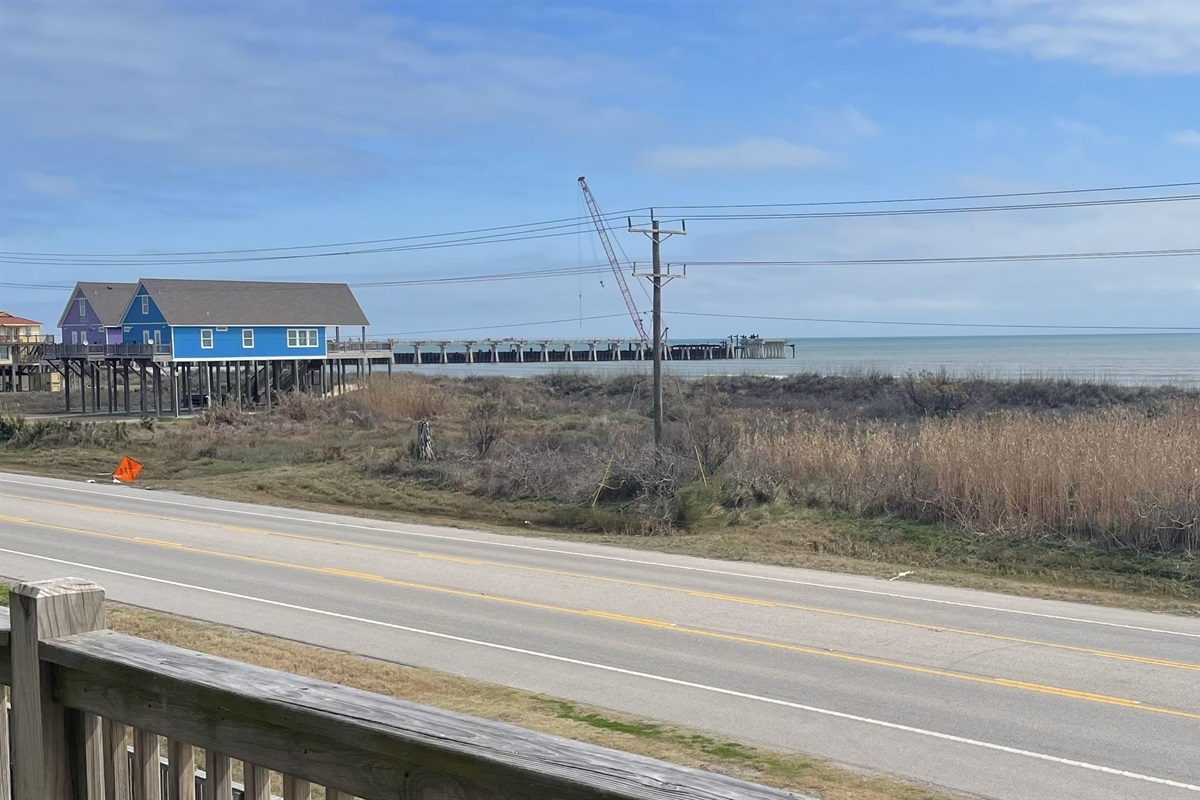 New pier at Rollover Pass!  Opening July 2026.  View from the front deck of the house.