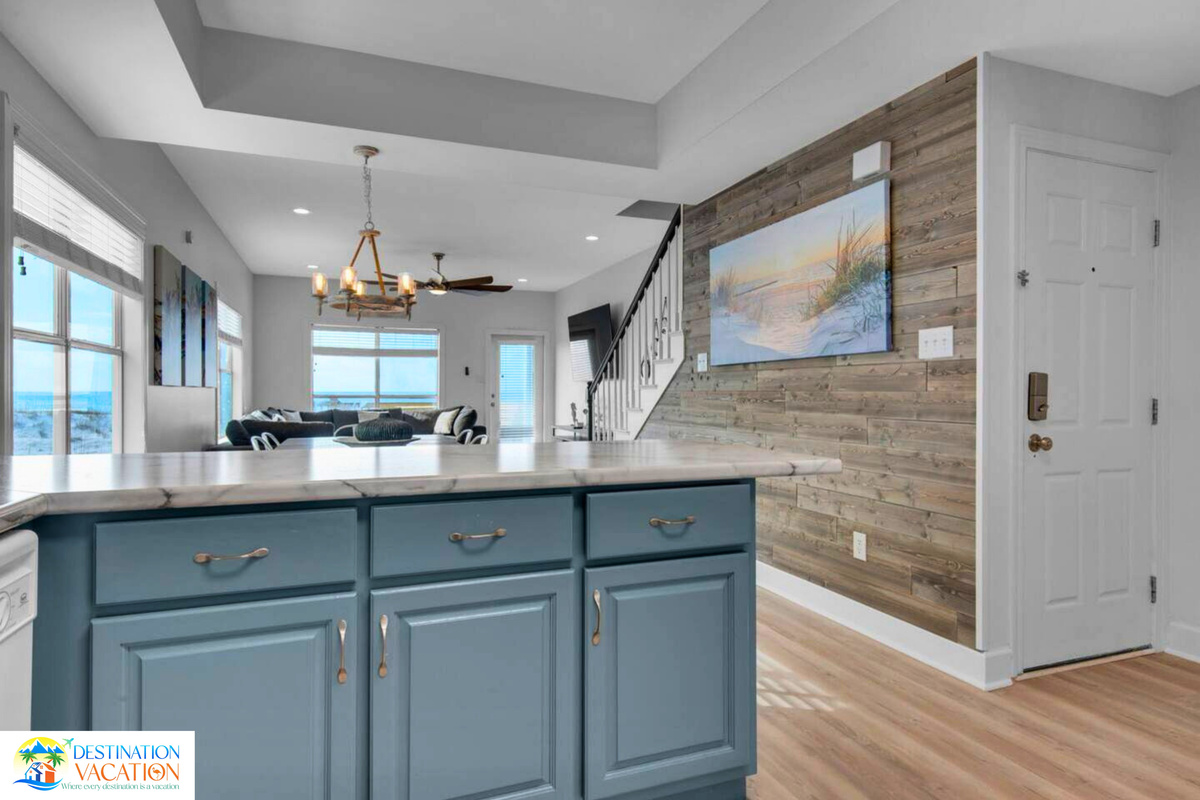 Kitchen, dining, and living flow together beautifully.