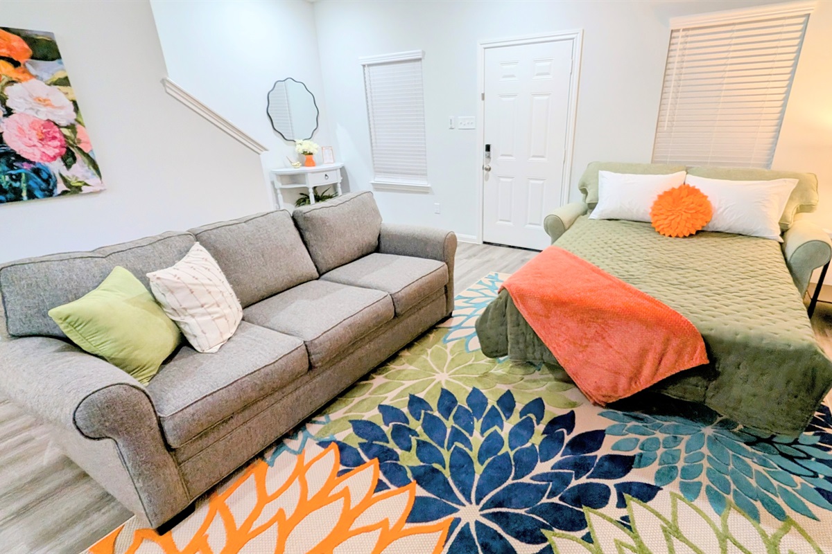 Full size sleeper sofa and oversized sofa.