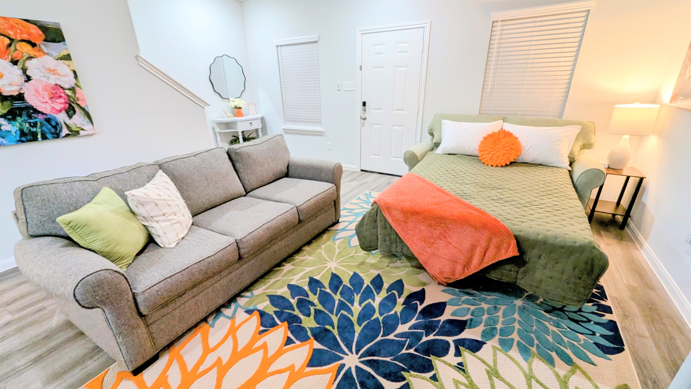 Full size sleeper sofa and oversized sofa.