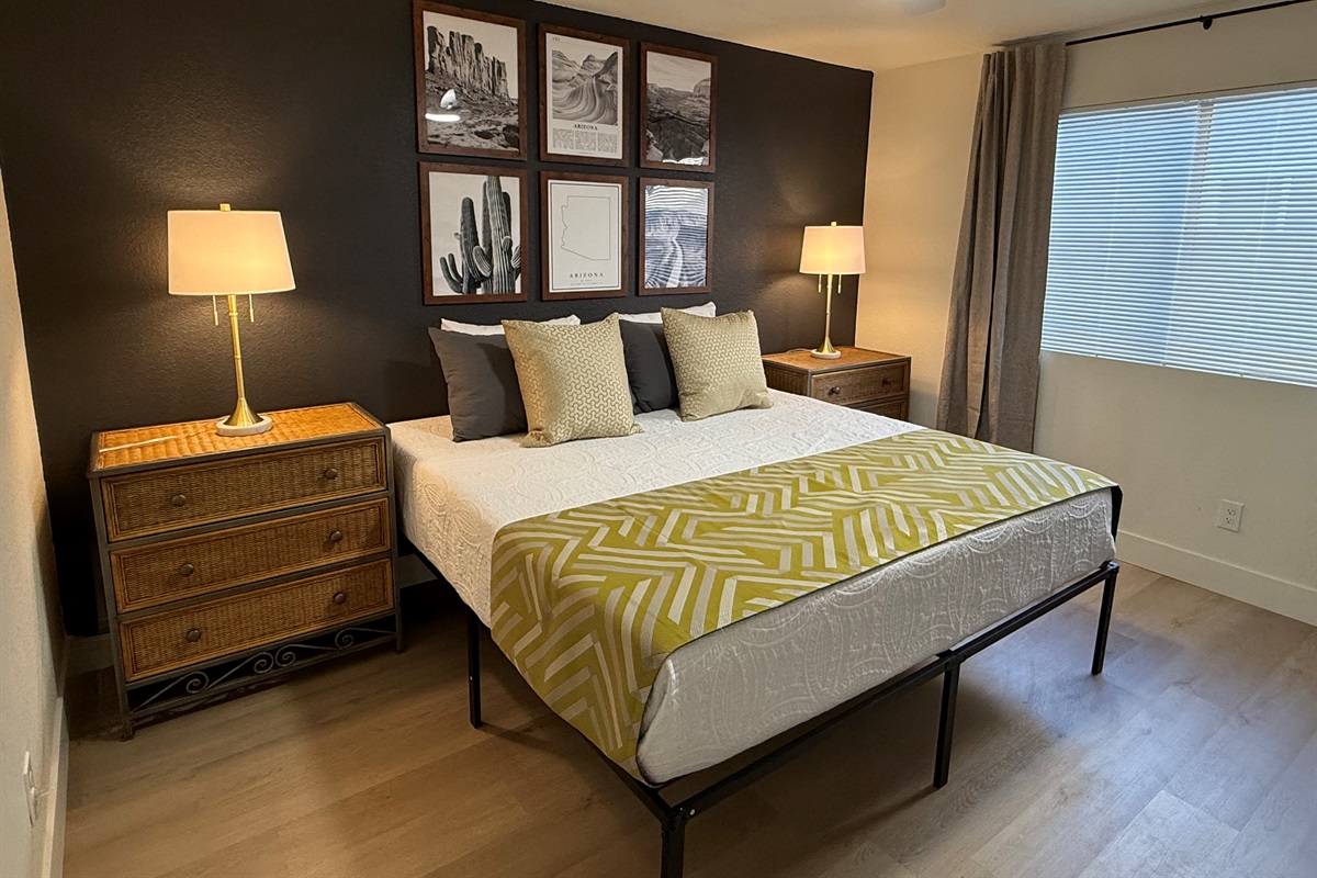 Bedroom #2 - Downstairs, King Bed, Full Bathroom directly across the hall, blackout curtains