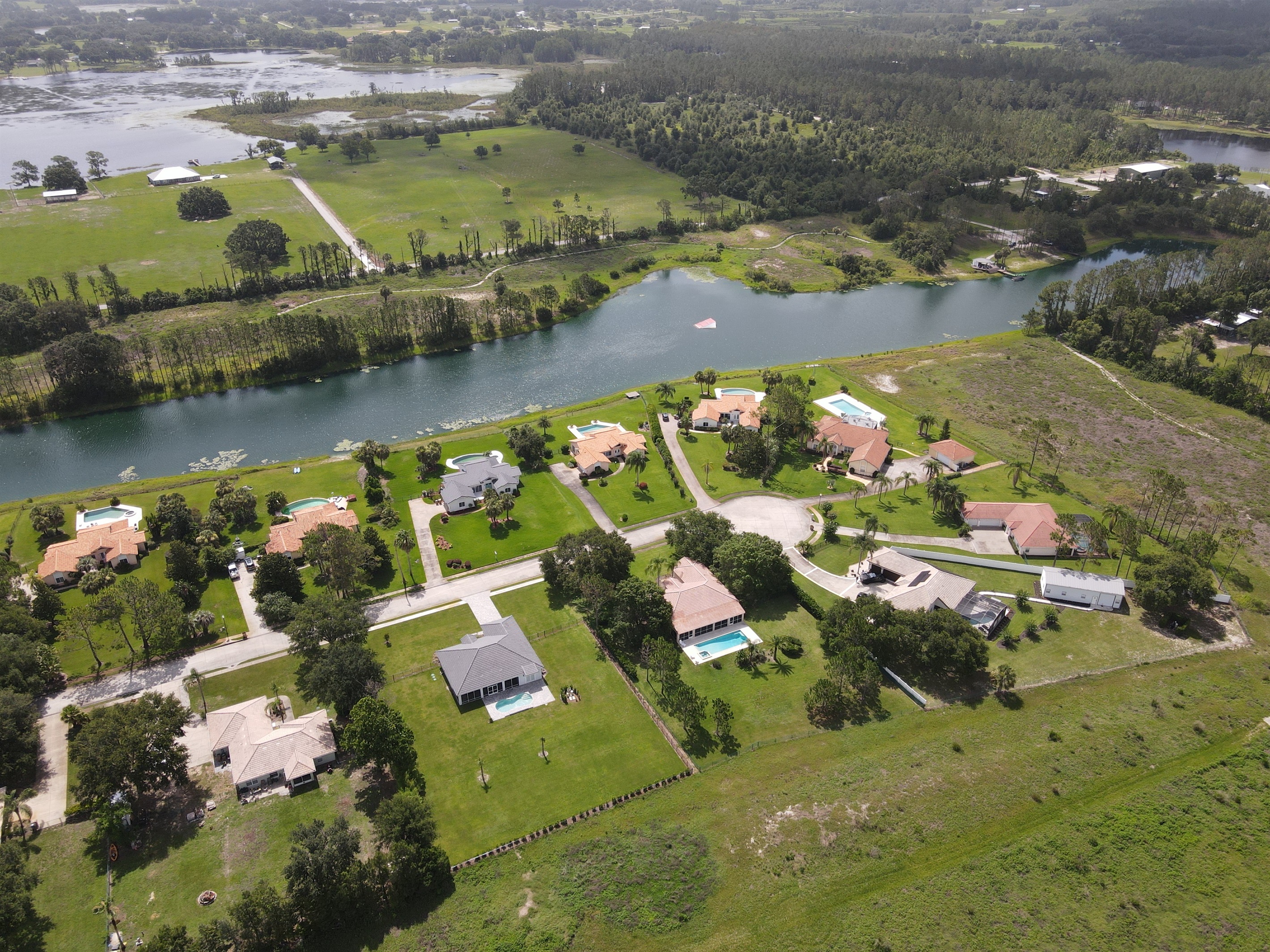 Drone view of cul de sac and Lake Denise