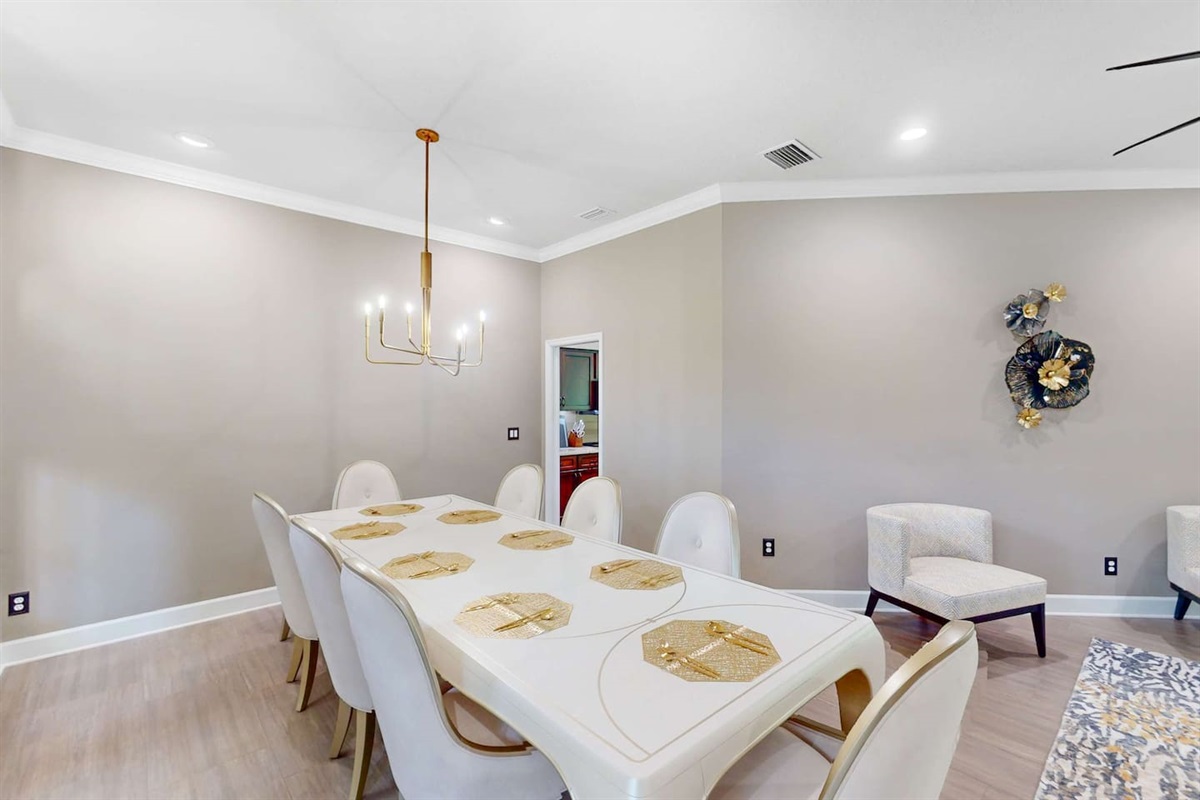 Airy dining room designed for shared meals.
