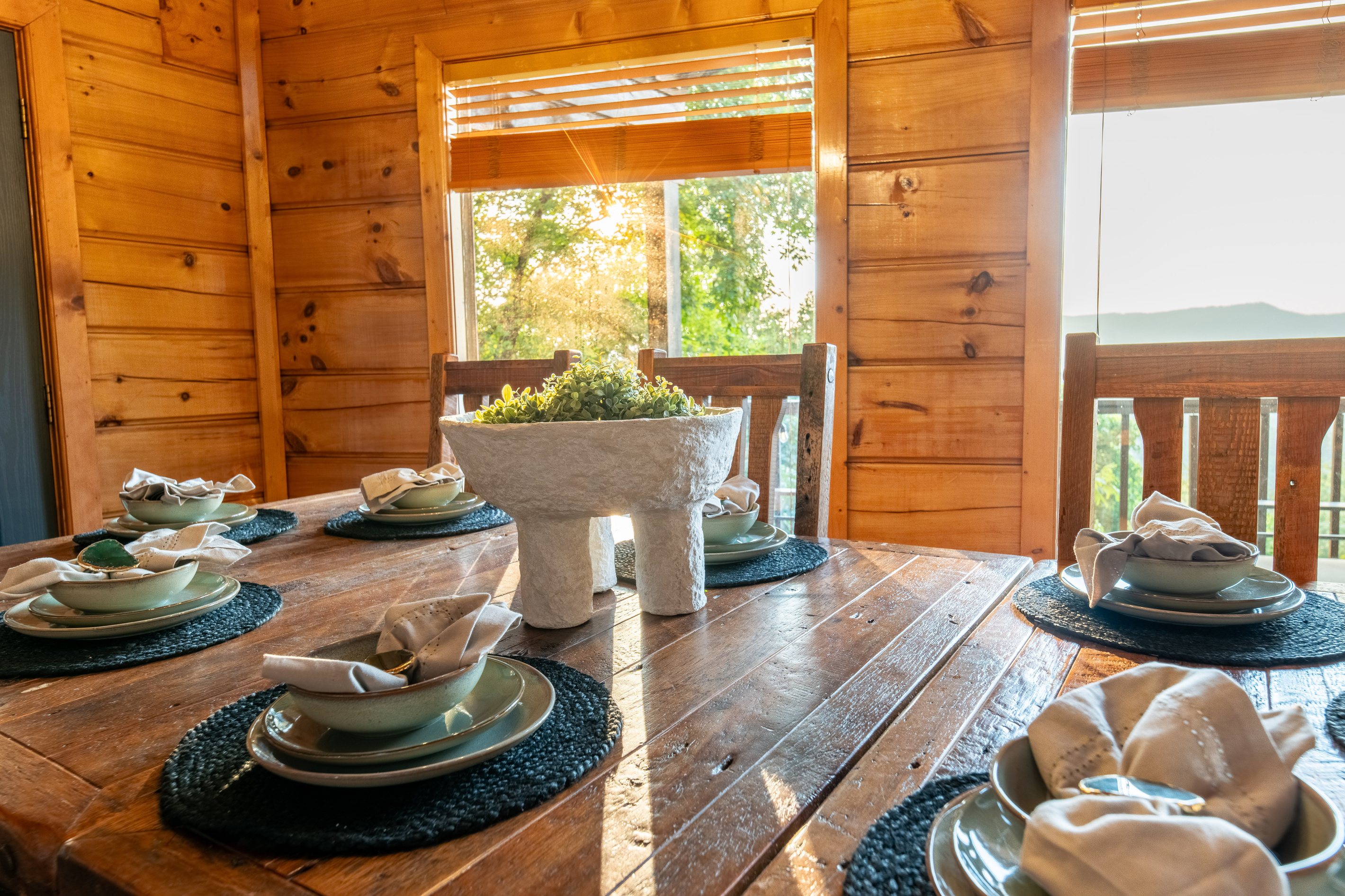 Morning breakfast and sunset dinners at this dining table
